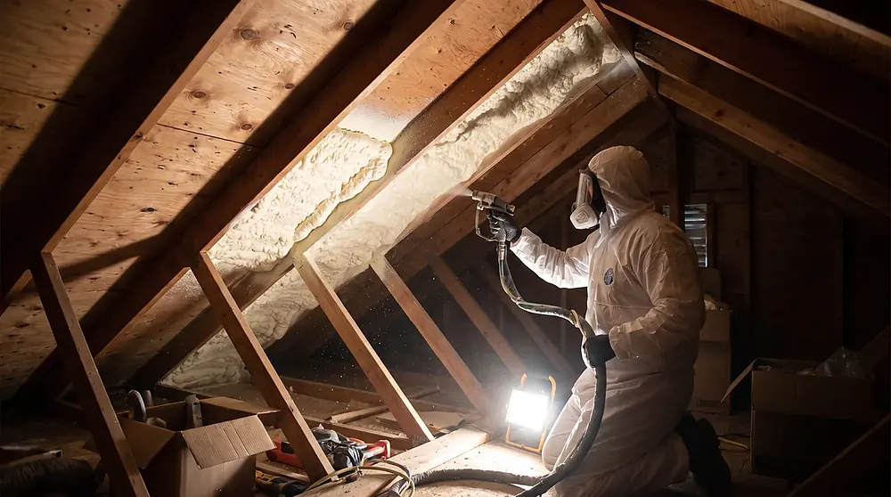 Closed-cell spray foam insulation applied under a roof deck