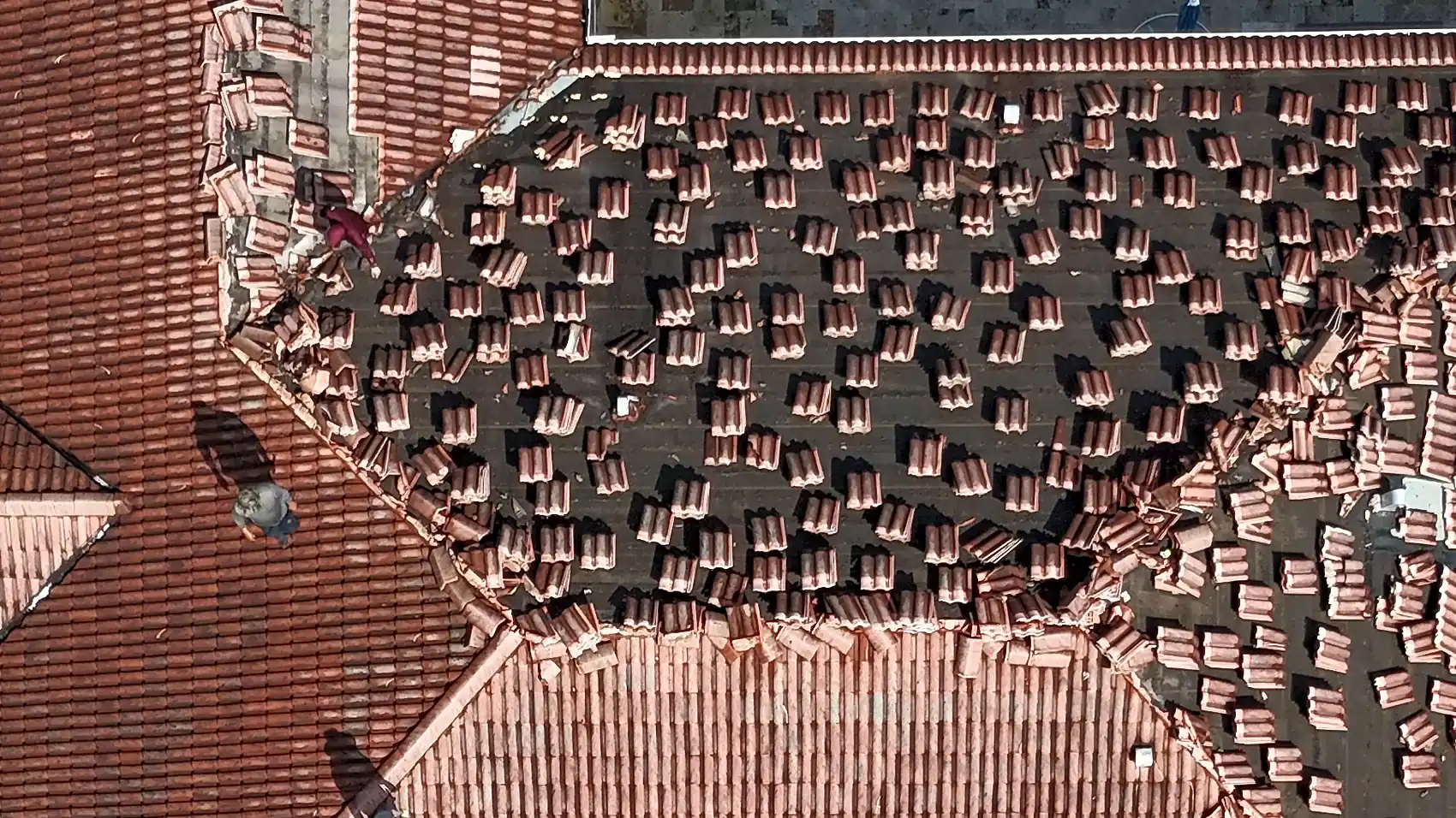Tear-off in progress, aerial view